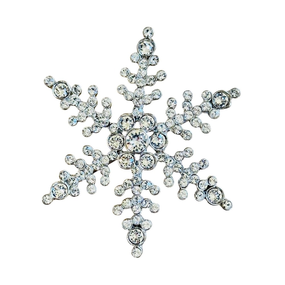 VTG Smithsonian Wilson Bentley Brooch Pin‎ Pendant Silver Crystal Rhinestone